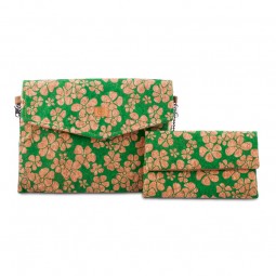 Green Flowers Cork Bag